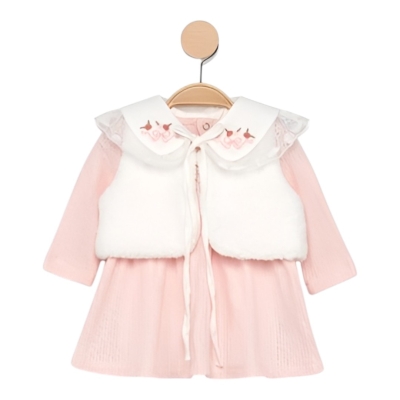 PELUŞ YELEKLİ MOBİL YAKALI KIZ ELBİSE