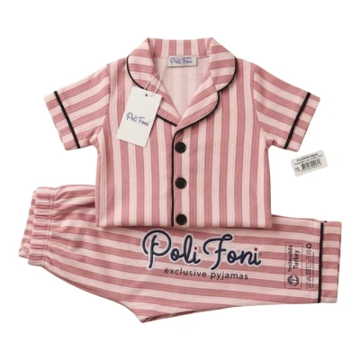 PEMBE ÇİZGİLİ KISA KOLLU YAKALI PİJAMA TAKIM