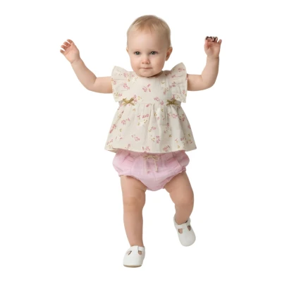 PUF ÇİÇEKLİ YAZLIK ELBİSELİ ŞORTLU 2 LI TAKIM