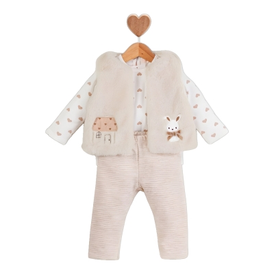 TAVŞAN NAKIŞLI PELUŞ YELEKLİ TAKIM