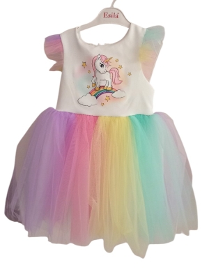 UNICORN BASKILI RENKLI TULLU ELBISE