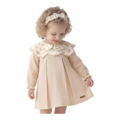 YAKASI ÇİÇEKLİ BANDANALI AYLIK ELBİSE