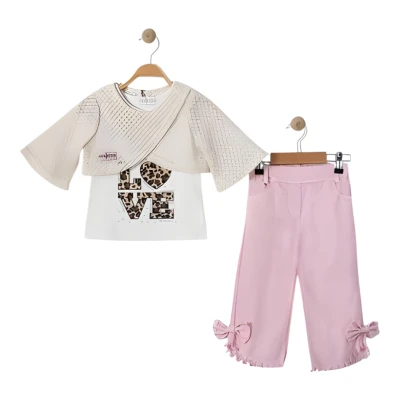 YAZLIK LOVE BASKILI KAPRİ PANTOLOPNLU KURDELELİ ÜÇ