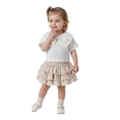 YAZLIK TAŞLI TRİKO ETEKLİ İKİLİ KIZ TAKIM