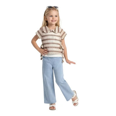 YAZLIK YANDAN BAĞLAMALI TRİKO ÜÇLÜ KIZ TAKIM