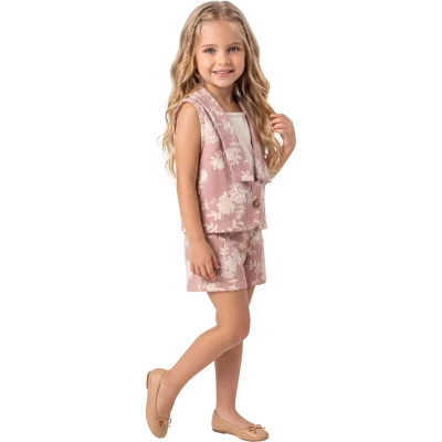 YELEKLİ MÜSLİN KIZ ÜÇLÜ TAKIM